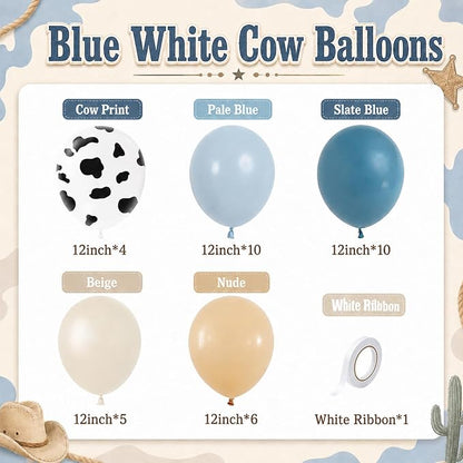 Dusty Blue White Cow Print Balloons 12inch Cowboy Rodeo Birthday Decoration | - Image 4