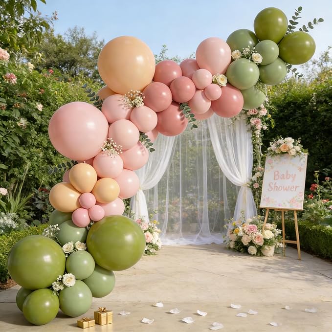Dusty Pink Green Balloons 12INCH 5INCH Light Pink Olive Green Nude Balloon - Image 6