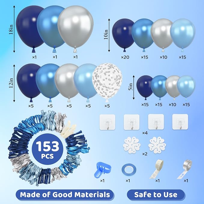 Amandir 153pcs Blue and Silver Balloon Garland Arch Kit Different Sizes | 18 12 - Image 2