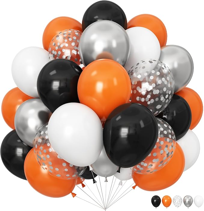 Orange Black Balloons Orange White Sliver Balloons Graduation Decorations 60pcs by Isndare