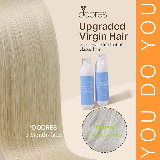 DOORES Seamless Clip-in Hair Extensions - Ash Blonde Highlighted Platinum Blonde, 110g, 7pcs, 18 Inch, Straight Invisi Edge