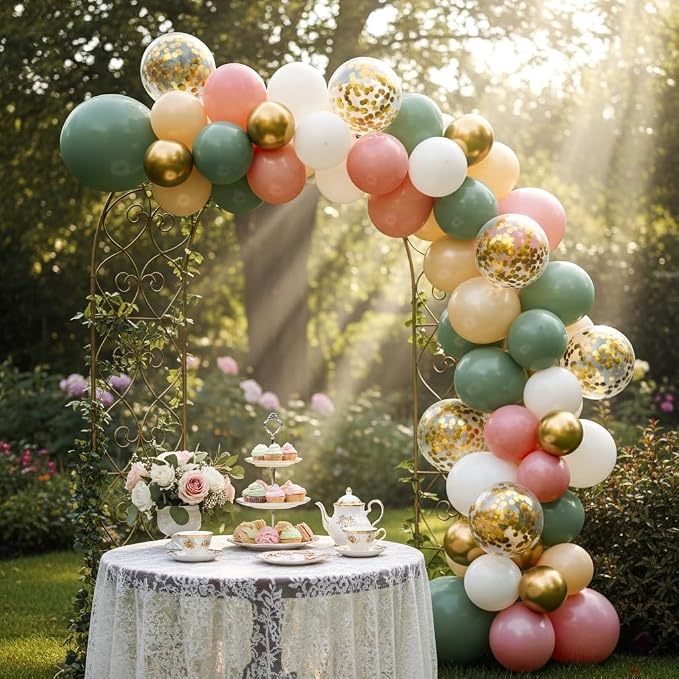 Sage Green and Dusty Pink Balloons, Retro Pink Muted Green White Gold Baby in - Image 4