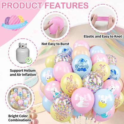 Easter Printed Balloons, 12 Inch Cute Bunny Rabbit Eggs Pastel Confetti - Image 3