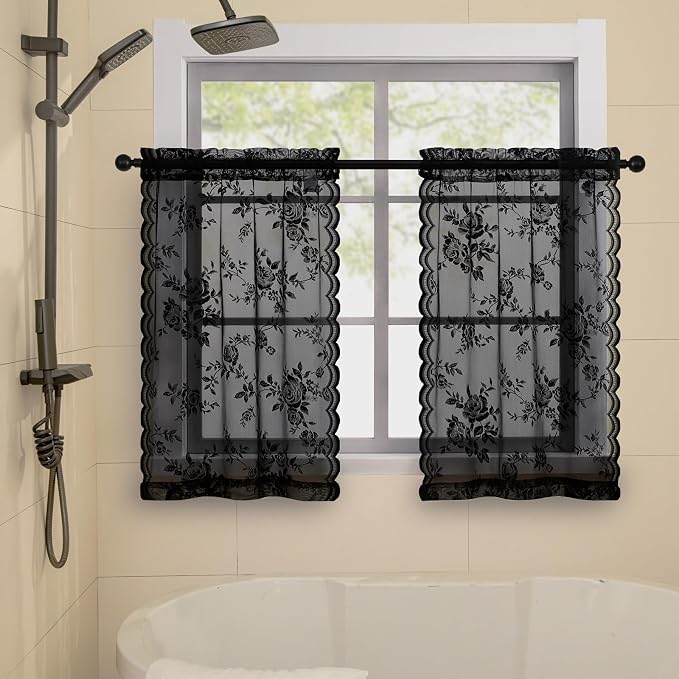 Black Lace Cafe Curtains - Image 3
