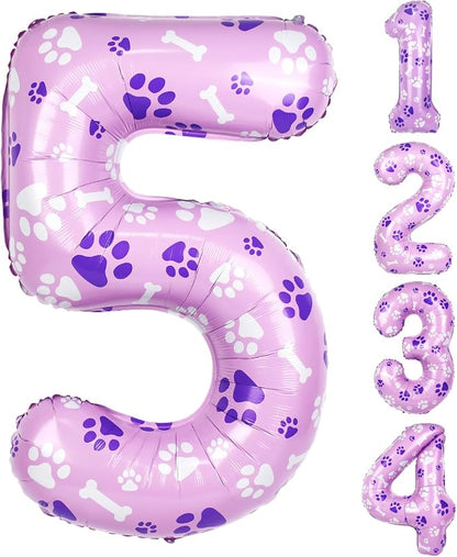 40 Inch Pink Dog Paw Birthday Balloons, Numeral 5 Balloons by AXBMM