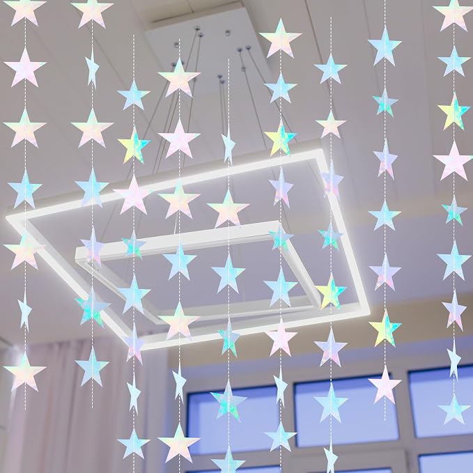 Spakon 65 Feet Glitter Star Paper Garland Banner Hanging Decoration Star - Image 6