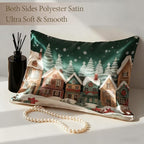 Xmas Colorful Snowy Houses Satin Pillowcase with Zipper for Hair and Skin Red Floral 1 Pack Soft Silk Pillow Case Standard Size Wrinkle-Free Smooth and Cooling Satin Pillow Cover 20”x26”