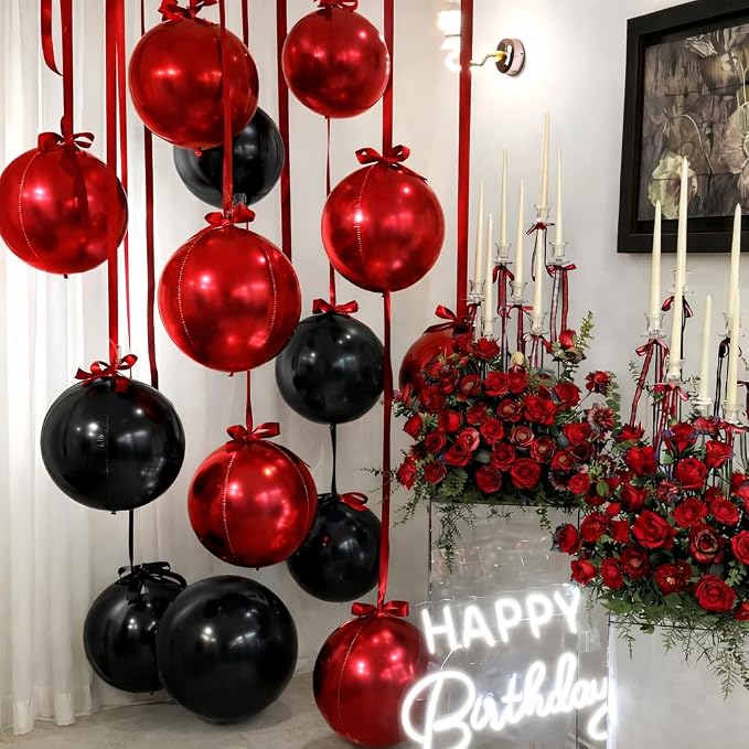 Black Red Round Foil Balloons - Image 9