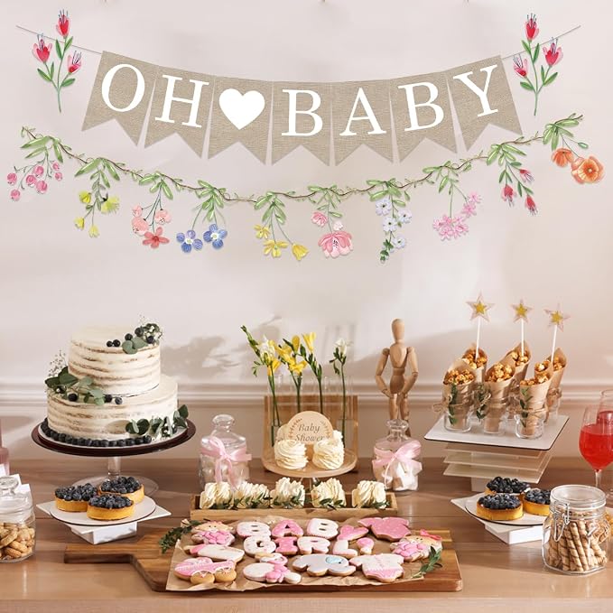 Weecent Pre-Strung 6ft Burlap Oh Baby Banner - Image 4