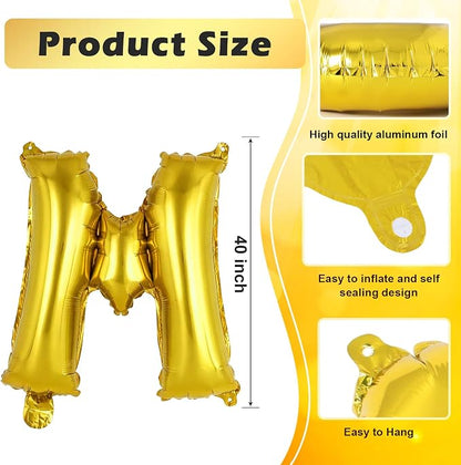 Gold Letter M Balloons, 40 Inch Large Foil Letter Balloons, Custom Phrase - Image 2