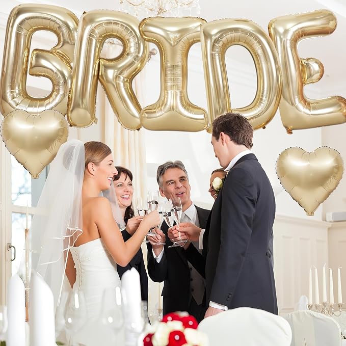 40inch Champagne Gold BRIDE Letter Balloons, Giant Light Gold Bride Foil Helium - Image 7