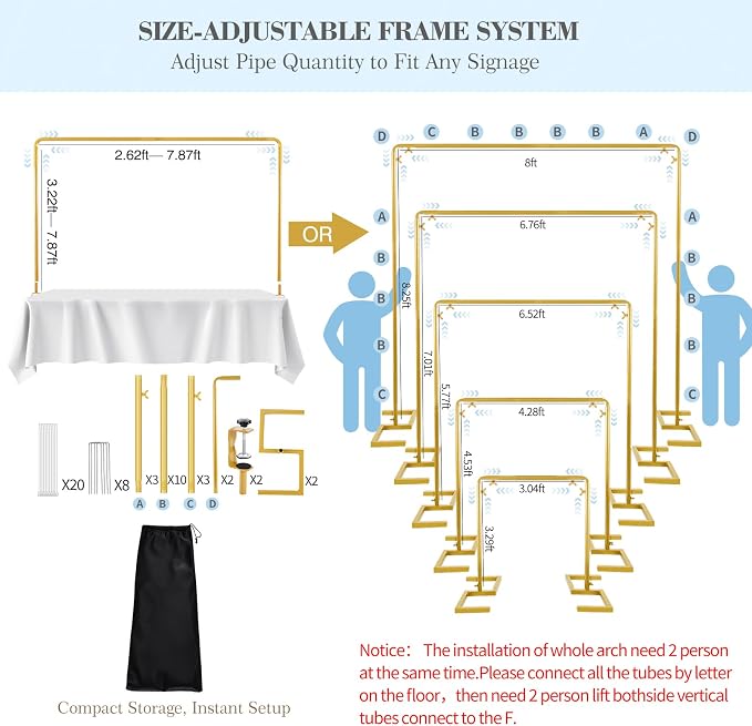 8.2FT Square Wedding Arch Backdrop Stand Adjustable, Garden Trellis | Gold - Image 4