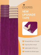 DOORES Tape in Hair Extensions Real Human Hair, Violet 16 Inch 25g 10pcs, Human Hair Extensions Tape in Natural Hair Straight Hair Extensions Remy