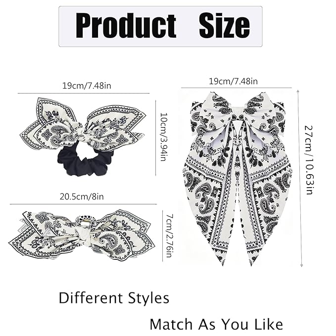 2Pcs Bow Claw Clips Boho Bandana Hair Bow Butterfly Styling Large Hair Clips for Women Large Claw Clips for Thick Hair (White)