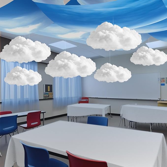VioraWhite 9 Pcs Blue Sky White Cloud Ceiling Decor Include 12 x 2 ft by VioraWhite