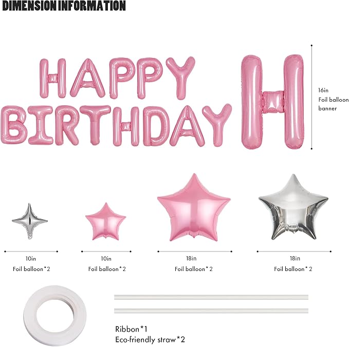 CANREVEL Happy Birthday Banner Decorations + 8Pcs Star Balloons, - Image 2