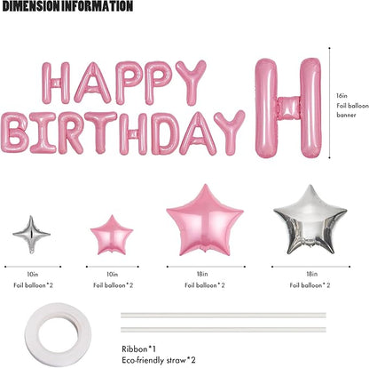 CANREVEL Happy Birthday Banner Decorations + 8Pcs Star Balloons, - Image 2