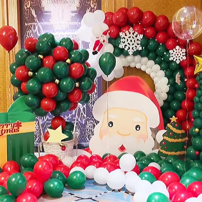 100 Pcs Christmas Red Green Balloons 12 Inch Red Green and White Latex Balloons - Image 6