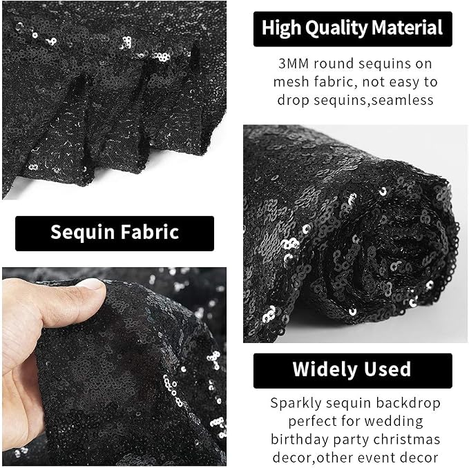 Hahuho Black Sequin Backdrop Curtain, Party Decoration（2 Panels, 2FT x 8FT - Image 3