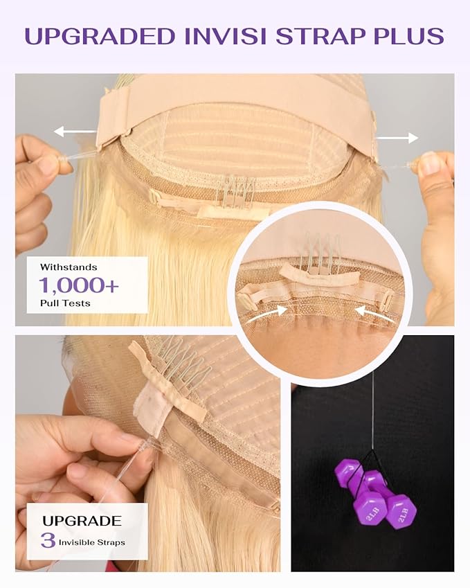 Hidden Strap Body Wave 360 613 Lace Front Wig Human Hair Glueless Wigs Human hair Pre Plucked Pre Bleached 180% Density Blonde Wig With Drawstring HD Full Lace Human Hair Wigs 24Inch