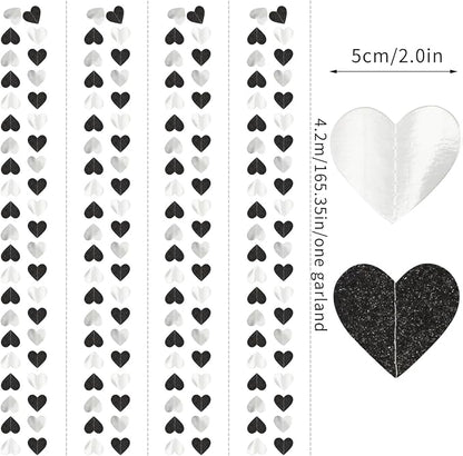 Black White-Silver Party-Decoration Heart Garland - 52ft 21st Men Birthday New - Image 2