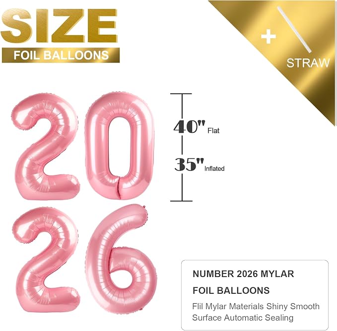Number 2026 Balloons 40 Inch for Anniversary Party Decorations, Pearl Pink | - Image 5