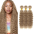 30 32 34 Inch Ash Blonde Bundles Human Hair Color #22 Deep Wave Bundle Blonde Deep Wave Bundle Virgin Remy Hair Extensions Light Blonde Color