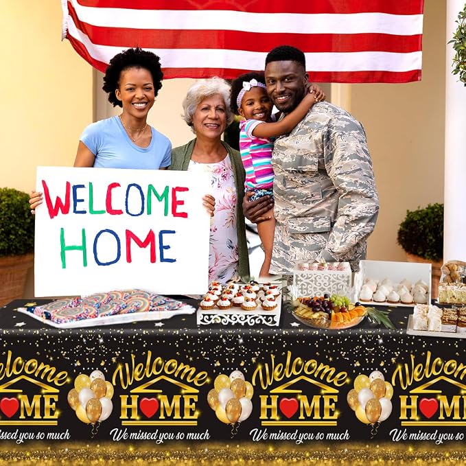 Welcome Home Decorations Tablecloth 3Pcs Welcome Back Home Black Gold We Missed - Image 2
