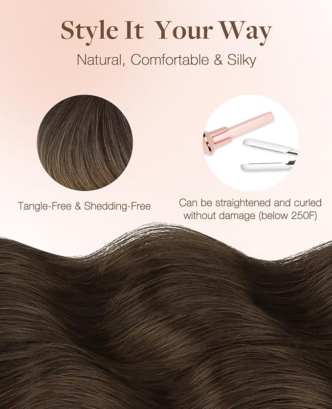 GOO GOO Invisi Edge Tape in Hair Extensions Human Hair, 1D/2C/4E Chocolate Dip Color Melt10pcs injected with 10pcs classical tape ins, 16inch 50g, Virgin Remy Hair, Natural Look