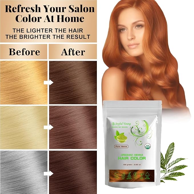 100% Organic Henna Hair Color – Natural, Chemical-Free Hair Dye for Rich, Vibrant Color & Gloss – Grey Coverage, Safe for All Hair Types, Vegan Non-Toxic, Herbal Hair Treatment (PURE HENNA)
