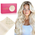 WENNALIFE Clip in Hair Extensions, 16 Inch 120g 7pcs Real Human Hair, White Blonde Remy Hair Extensions Clip Ins Double Weft