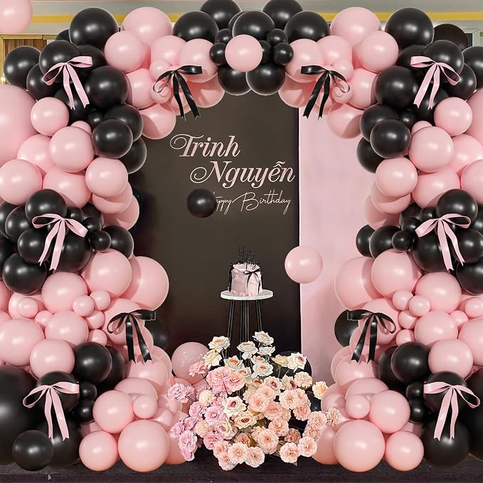 141Pcs Pink and Black Balloon Arch Kit, Birthday Decorations | Pink and Black - Image 8