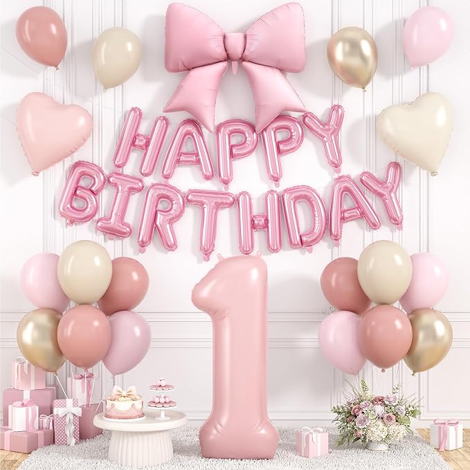 Dusty Pink Number 1 Balloon, 1st Birthday Decorations by Hapmori