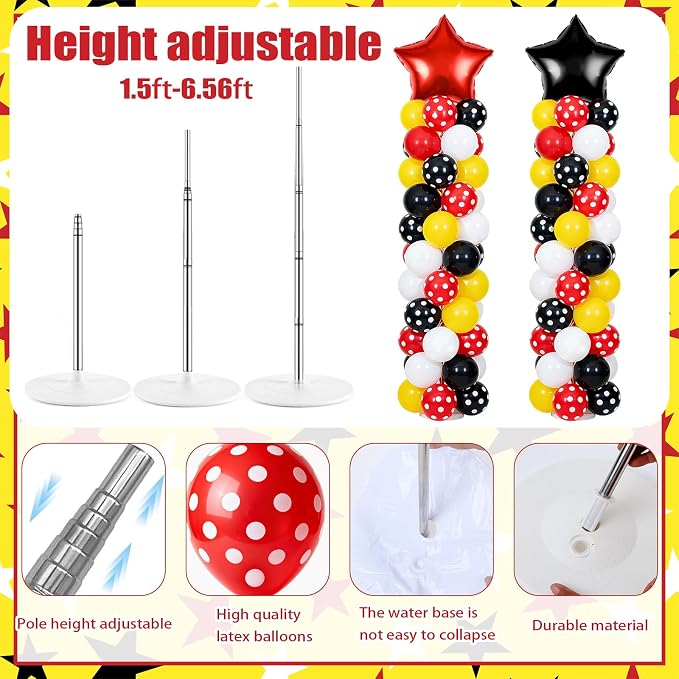 2 Set Adjustable Mouse Theme Birthday Balloon Column Stand Kit Polka Dot Red - Image 2