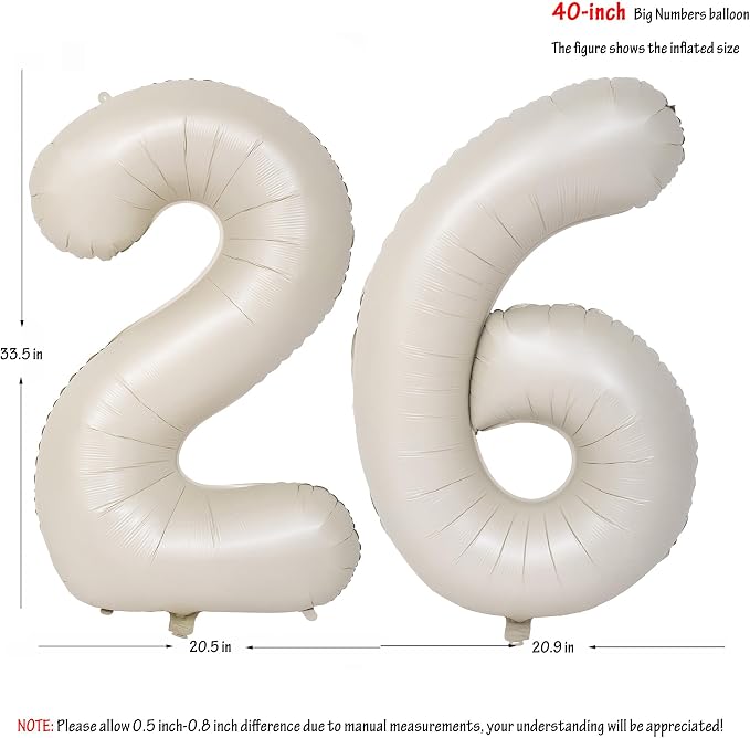 40 In Cream white Number Balloons Helium Foil Mylar Balloon Digital 26 | - Image 2