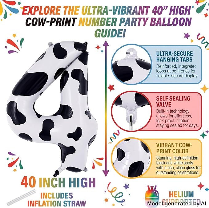 40" Cow Print Foil Number 4 Balloon - Image 2
