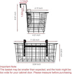 MaraFansie Basket with Hook, Grid Storage Basket, Over the Cabinet Door Organizer, Wire Hanging Basket with Hook Over the Railing, Under Sink Kitchen Cabinet, Pantry, Bathroom, Black, 2 Pack