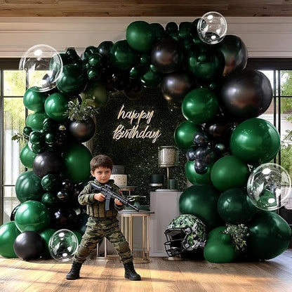 Black Green Balloon Garland Double Stuffed Dark Emerald Green Balloons Clear - Image 6