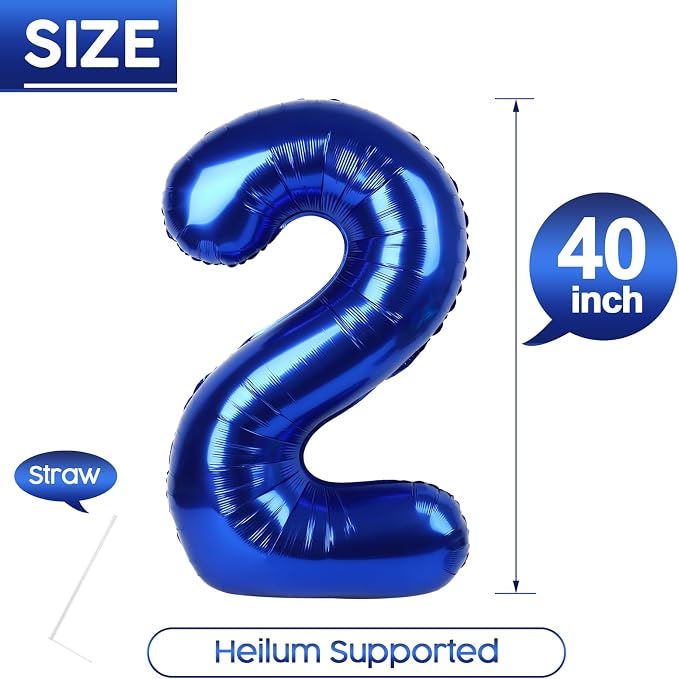 2 Balloon - Night Blue Birthday Number Balloons, 40 Inch Party Decorations | - Image 5