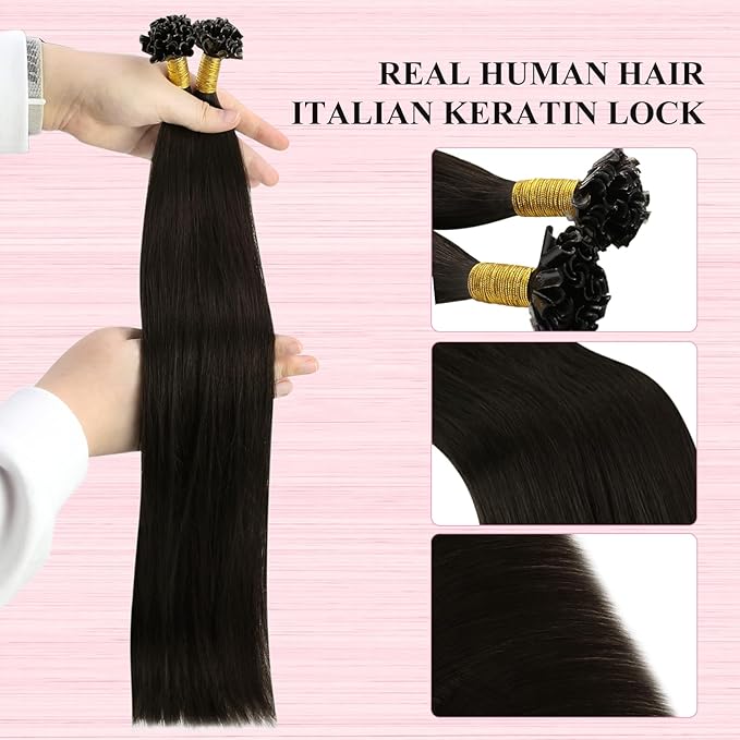 YoungSee U Tip Hair Extensions Human Hair Brown Hair Extensions Utip Human Hair Darkest Brown 14n 1G/S 50G
