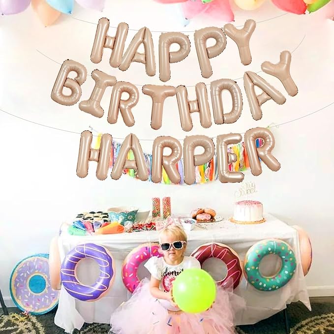 TONIFUL 65 Pcs 16 Inch Caramel Happy Birthday Balloons and 2 Sets A-Z Foil - Image 6