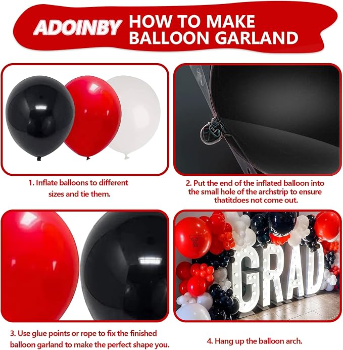 Red Black and White Balloon Arch Kit, ADOINBY 140Pcs Red and Black White Silver - Image 3
