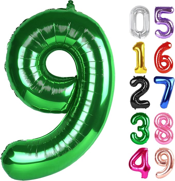 Green Number 9 Balloon 40 Inch, 9th Birthday Party Decorations Men Women | Foil by IWERP
