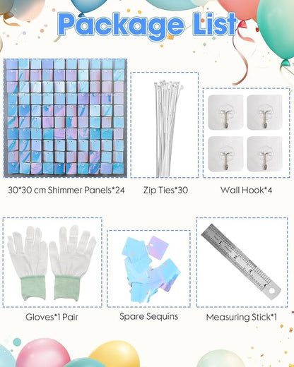 Iridescent Blue Shimmer Wall Backdrop, 24 Panels, 6x4 Ft Photo Backdrop | - Image 2