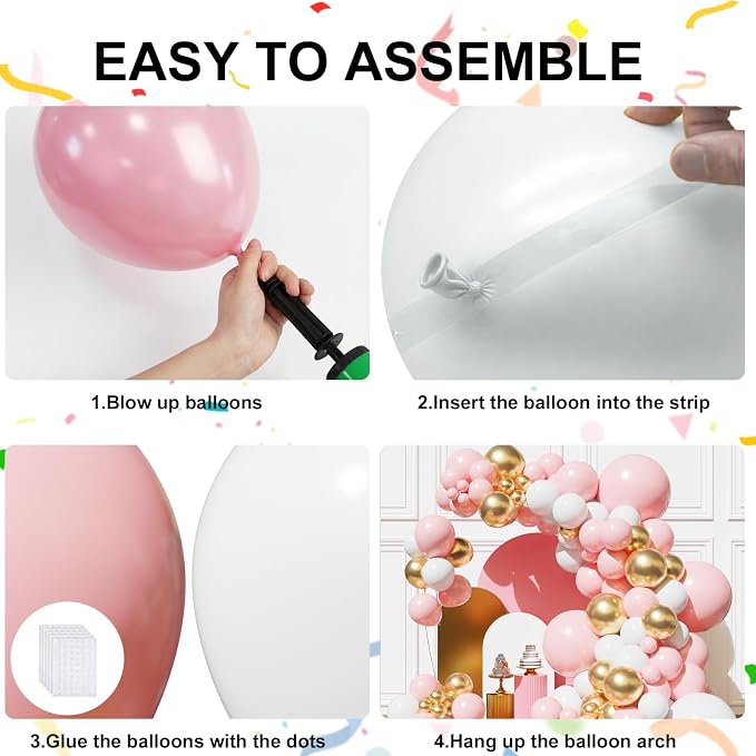 Pink and White Gold Balloons Arch Kit, 18 12 10 5 inch, Baby Shower, Engagement - Image 3
