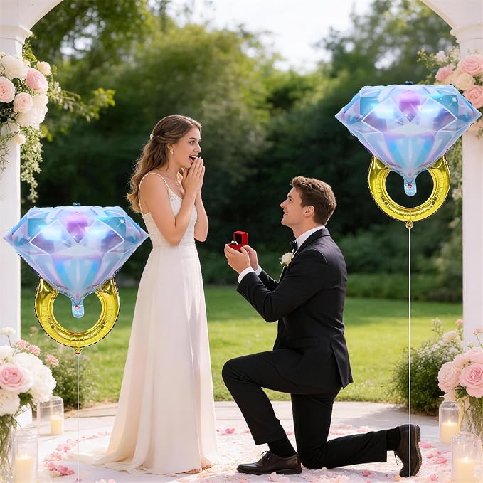 Diamond Ring Foil Balloons 2pcs, Mylar Engagement Ring Balloons - Image 8
