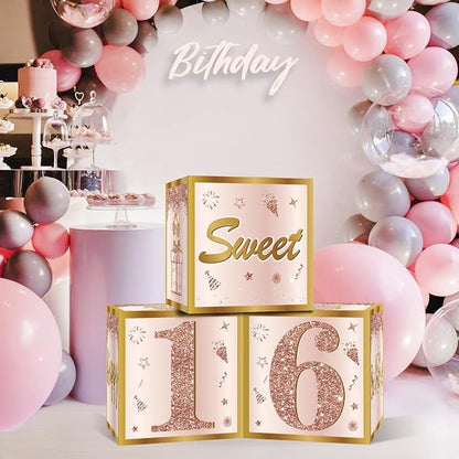 Guiruiy 3Pcs Sweet 16 Party Decorations Balloon Gift Boxes - Image 4