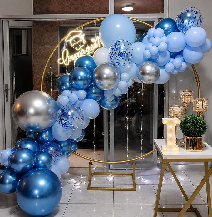 Metallic Blue White Balloons, 60 Packs 12 Inch Royal Blue Baby Blue Confetti - Image 3