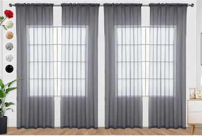 SpaceDresser Grey Sheer Curtains 4 Panels Rod Pocket Semi-Sheer Curtain 72 by SpaceDresser