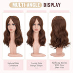 Hairro 18 Inch Long Hair Toppers Wavy with Side Bangs for Women, Clips In Synthetic Hairpieces Capless, for Adding Volume/Birthday/Party/Halloween/Cosplay Dress Up, Chocolate Brown
